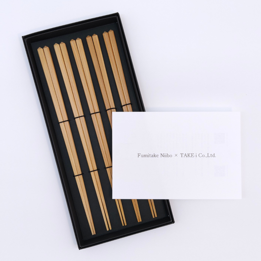 Fumitake Niibo × TAKENO1 第1弾コラボ『純』日本製竹箸5膳セット/ミニ掛軸仕様(ダイヤヘッド)