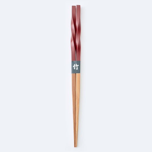 スス竹ネジリ箸 赤（大）22.5cm