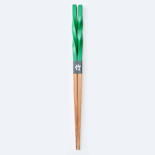 スス竹ネジリ箸 グリーン（大）22.5cm