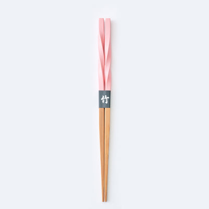 スス竹ネジリ箸 ピンク（中）21cm