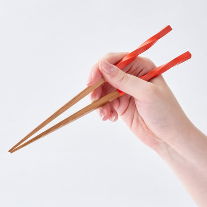 スス竹ネジリ箸 オレンジ（大）22.5cm