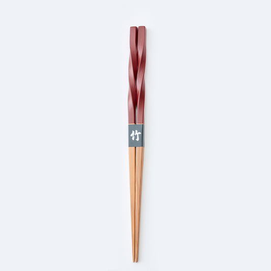スス竹ネジリ箸 赤（中）21cm