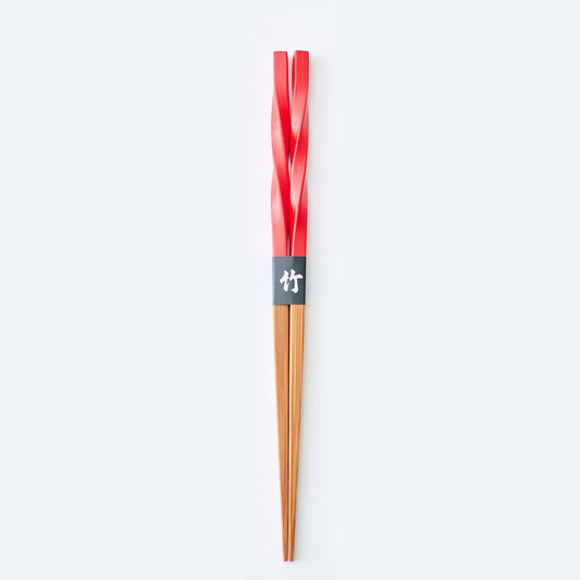スス竹ネジリ箸 ファイアーレッド（中）21cm