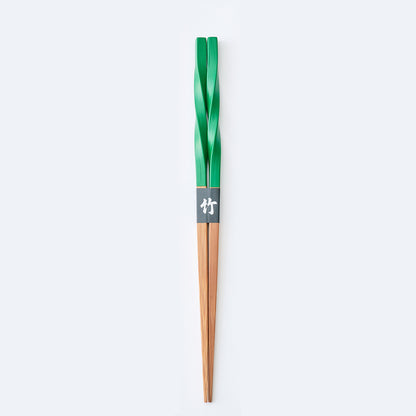 スス竹ネジリ箸 グリーン（中）21cm