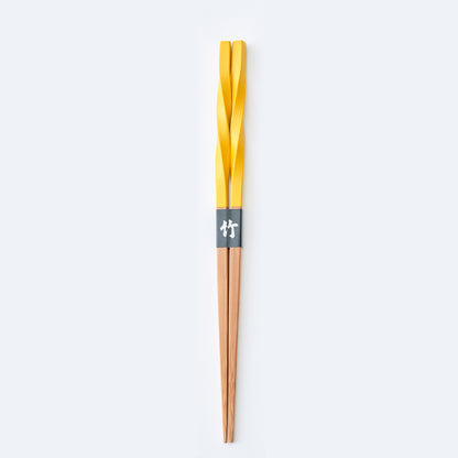 スス竹ネジリ箸 イエロー（中）21cm