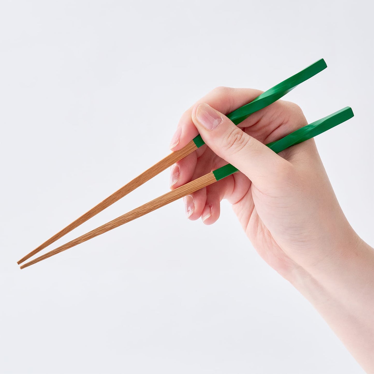 スス竹ネジリ箸 グリーン（中）21cm
