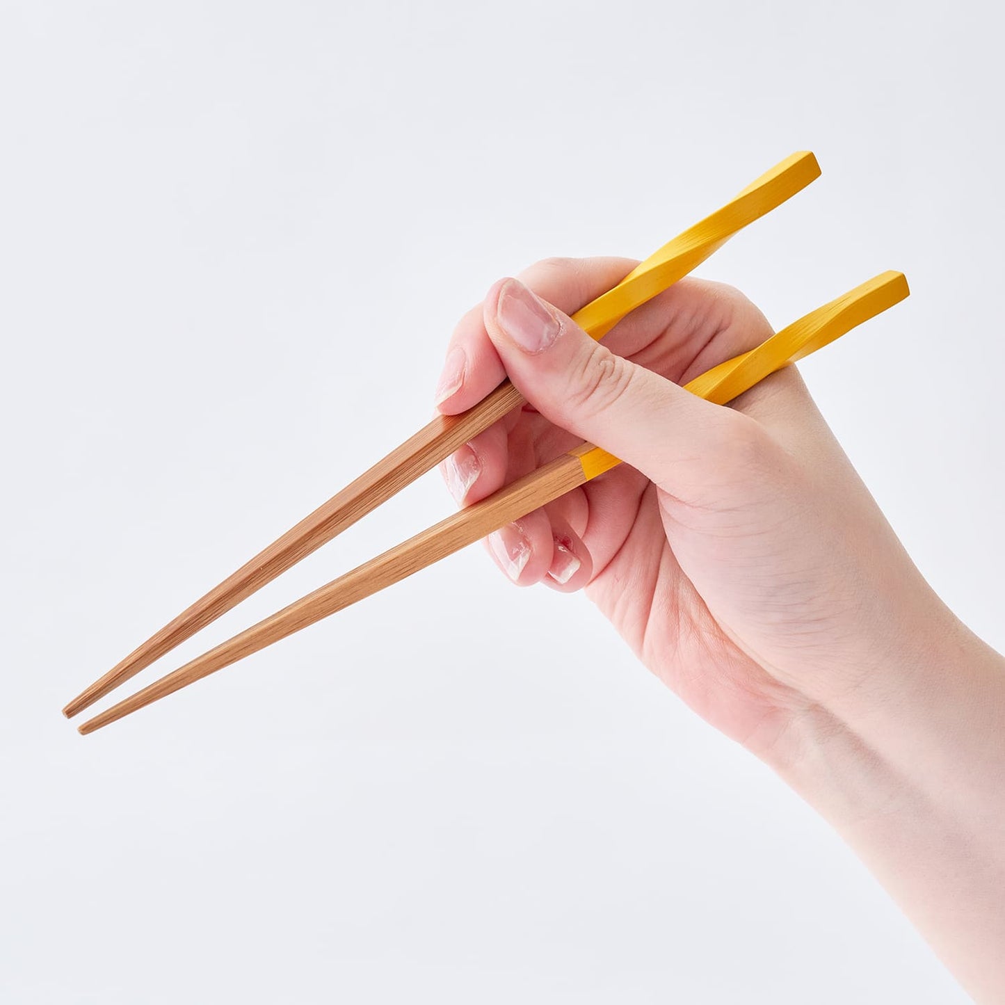 スス竹ネジリ箸 イエロー（中）21cm