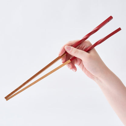 スス竹ネジリ菜箸 赤 33cm